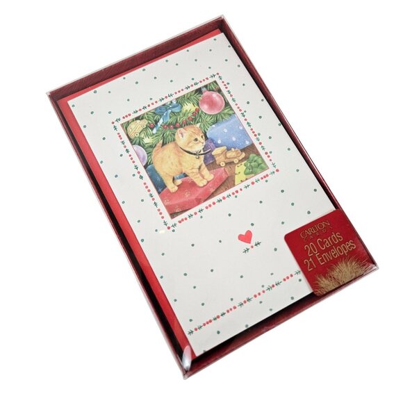 Carlton Cards Christmas Boxed Set of 18 Envelopes Cat Holiday Greeting Vintage - Picture 1 of 10